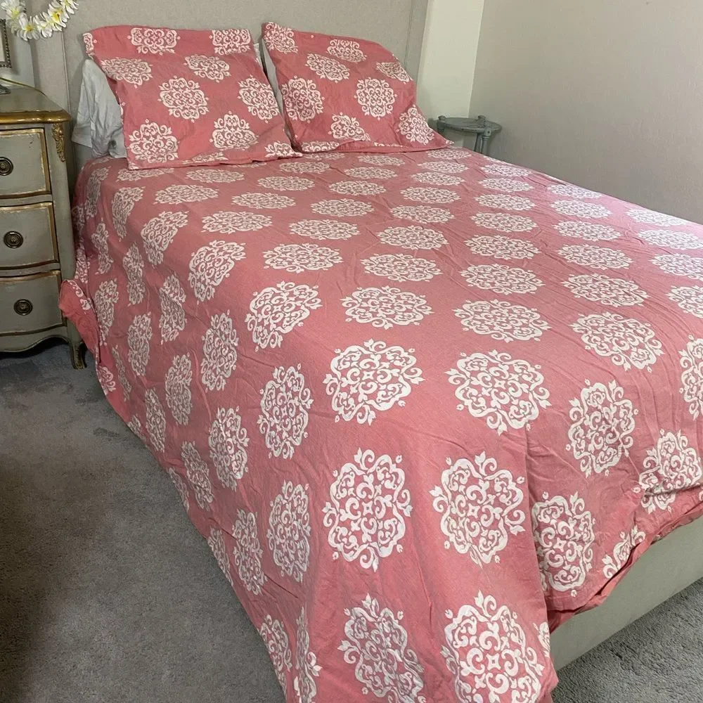 West Elm Coral and White Duvet Cover Set